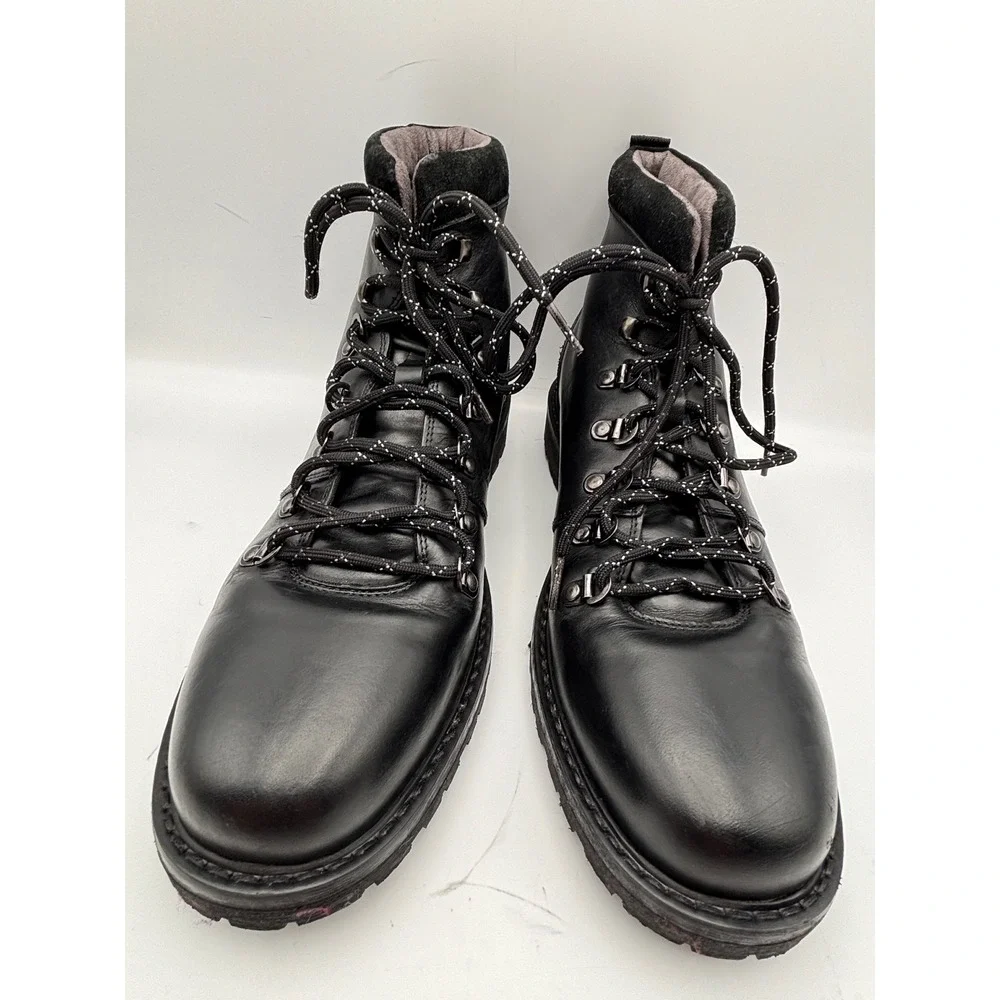 Lands' End Men's Black Leather Hiking Combat Boots Size 10 – Lug Sole Lace-Up